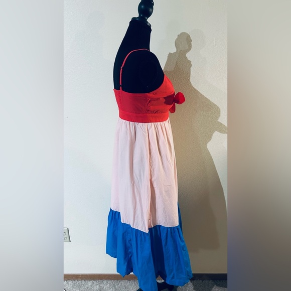 J. Crew Colorblock Tie Front Midi Dress in Red, Pink & Blue - Picture 8 of 10